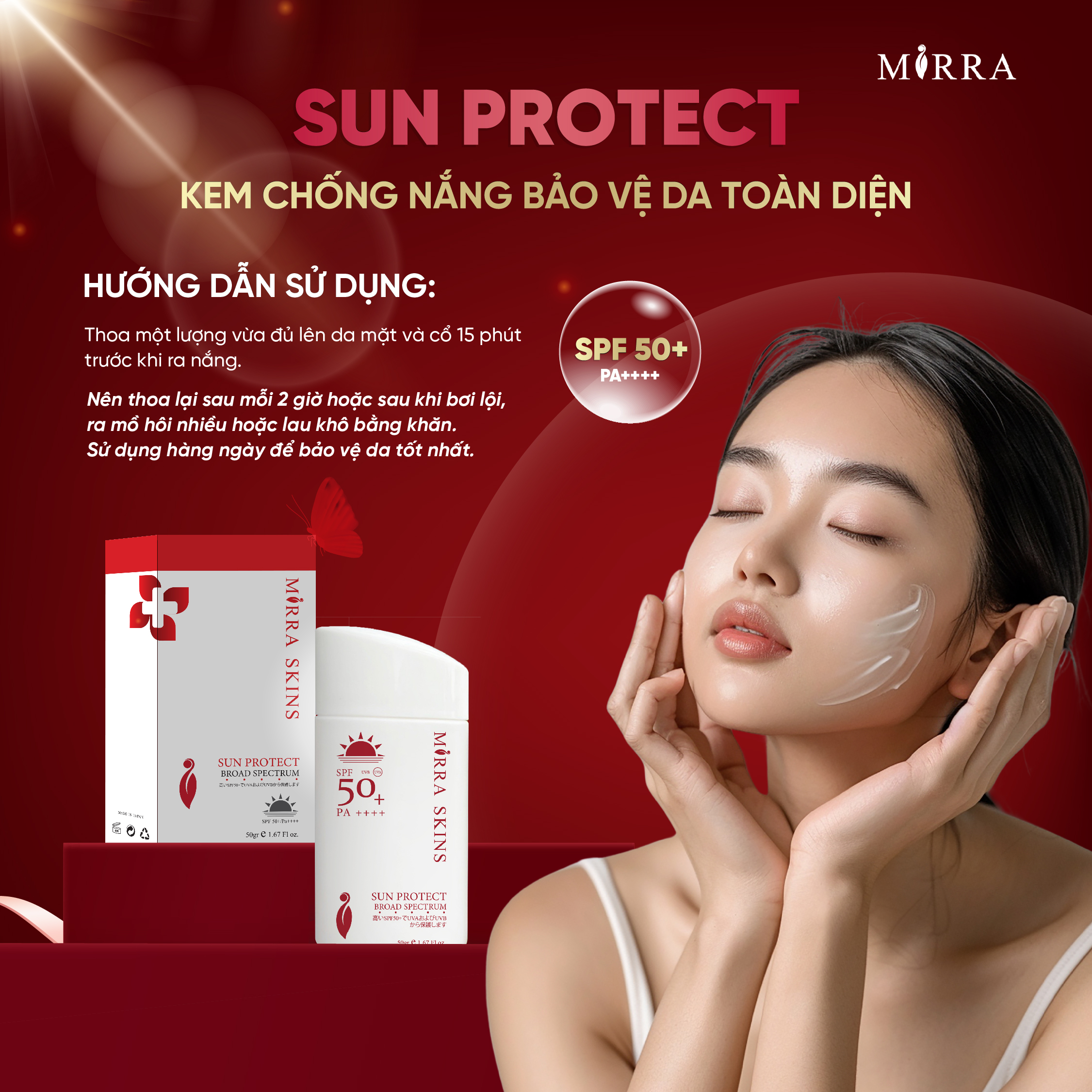 Sun Protect Chỉ số SPF 50+ Pa++++ Kem Chống Nắng Bảo Vệ Da Toàn Diện